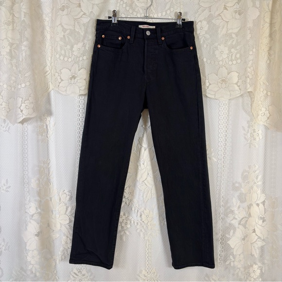 Levi's Wedgie Straight High Rise Denim Jeans Pants Black Sprout Size 27 - Picture 4 of 12